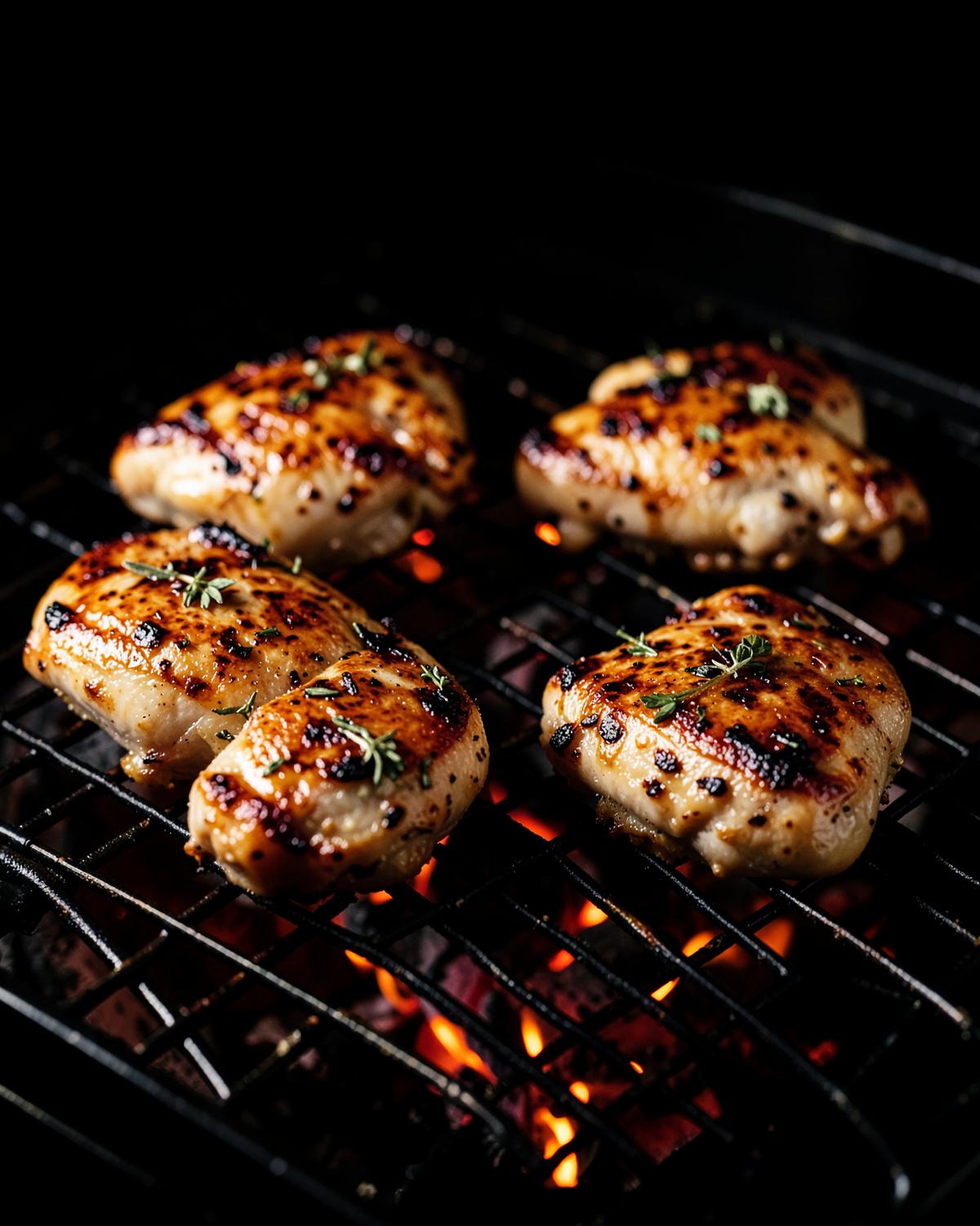 Morceaux de poulet grillés sur la grille